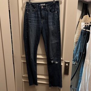 Good American Dark Wash Distressed Straight Jeans